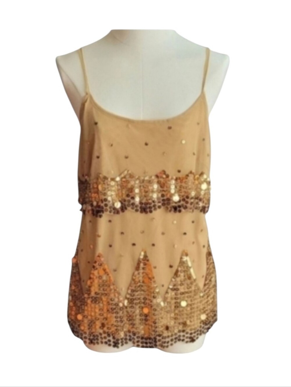 Midnight Velvet Vintage Gold Sequined Party Flapper Camisole Tank Top Size Large
